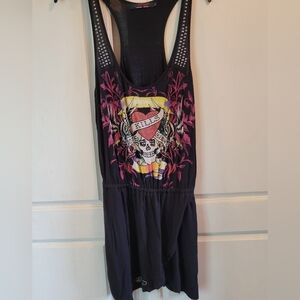 Ed Hardy "Love Kills Slowly" Skull Tank Dress With Wrap Hem